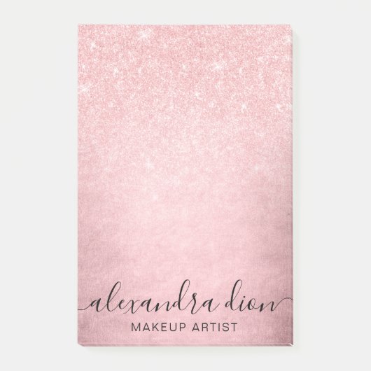 Elegant girale roze roze roos goudglitter make-up post-it® notes (Voorkant)