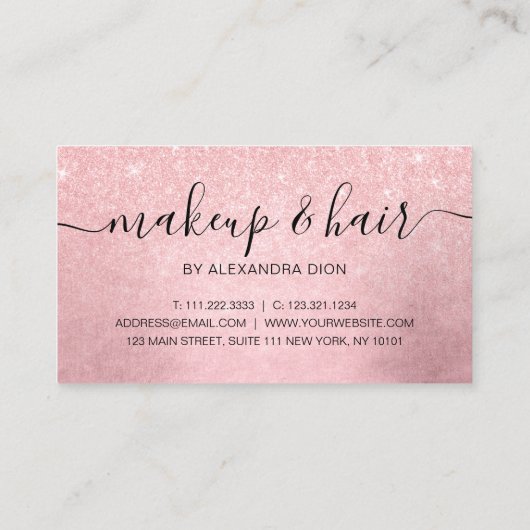 Elegant girale roze roze roos goudglitter make-up  visitekaartje (Achterkant)