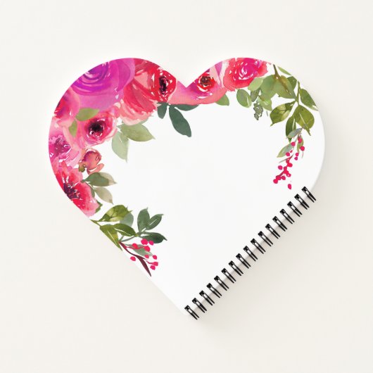 Elegant girale roze waterverf roos naam notitieboek (Achterkant)