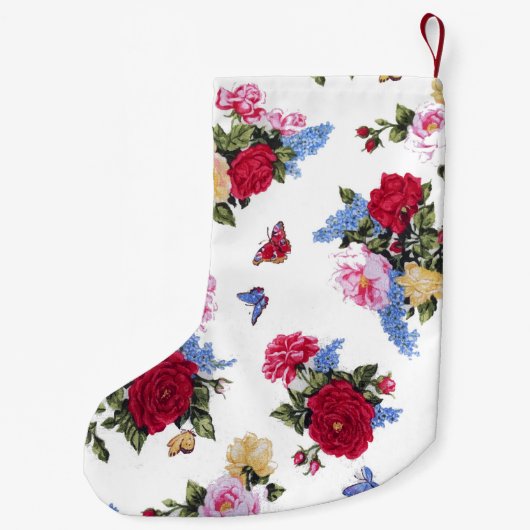 Elegant girale rozen florale vlinders kleine kerstsok (Achterkant)