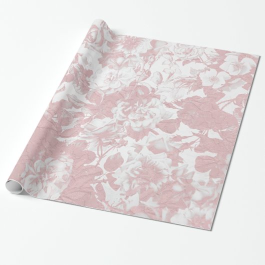 Elegant girale trendy roze koraal witte flesje cadeaupapier (Uitgerold)