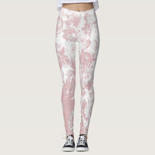 Elegant girale trendy roze koraal witte flesje leggings (Voorkant)
