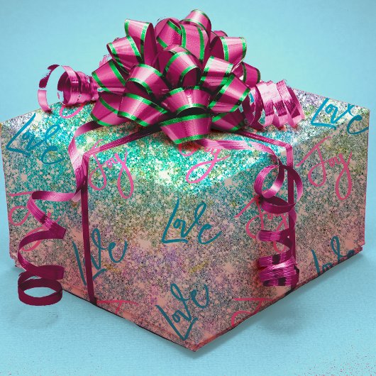 Elegant girale turquoise iridescent glitter regenb cadeaupapier