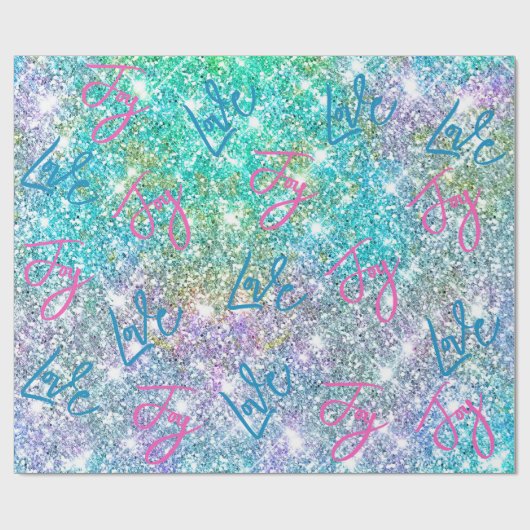 Elegant girale turquoise iridescent glitter regenb cadeaupapier (Vlak)