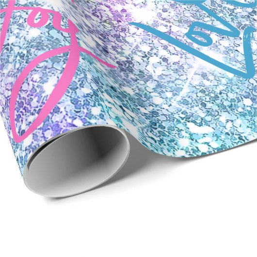 Elegant girale turquoise iridescent glitter regenb cadeaupapier (Rol Hoek)