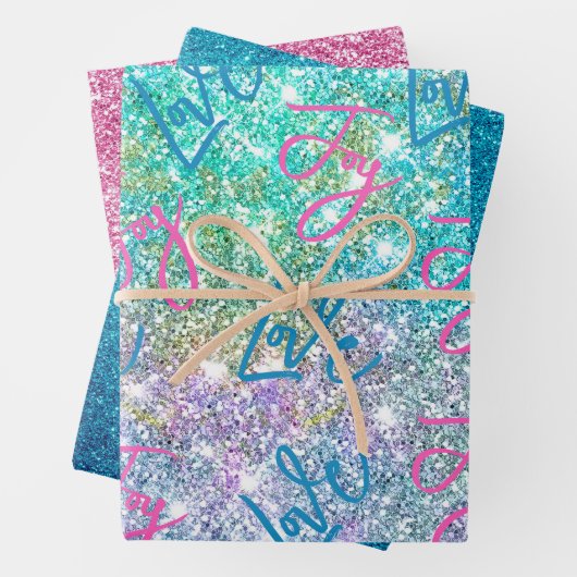 Elegant girale turquoise iridescent glitter regenb inpakpapier vel (In situ)