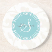 Elegant girale witte florale monogram zandsteen onderzetter (Voorkant)