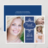 Elegant Girl 4 Foto Blue & White Afstuderen Kaart (Voorkant / Achterkant)