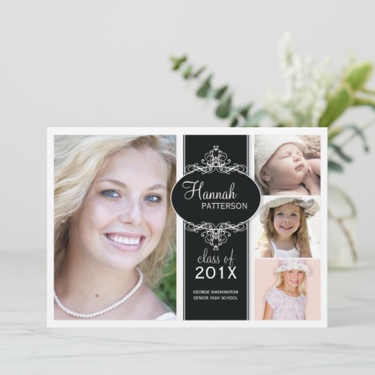 Elegant Girl 4 Foto zwart-wit Afstuderen Kaart (Staand voorkant)