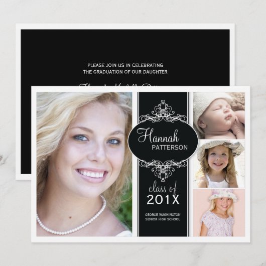 Elegant Girl 4 Foto zwart-wit Afstuderen Kaart (Voorkant / Achterkant)