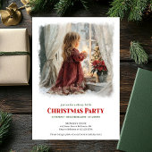 Elegant girl awaits Santa editable holiday invite Kaart