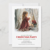 Elegant girl awaits Santa editable holiday invite Kaart (Voorkant)