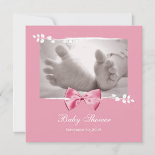 Elegant Girl Baby shower Baby Feet with roze Bow Kaart