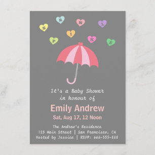 Elegant Girl Baby shower met Love and Umbrella Kaart
