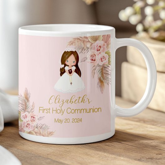 Elegant Girl First Holy Communion Boho Floral Pink Koffiemok
