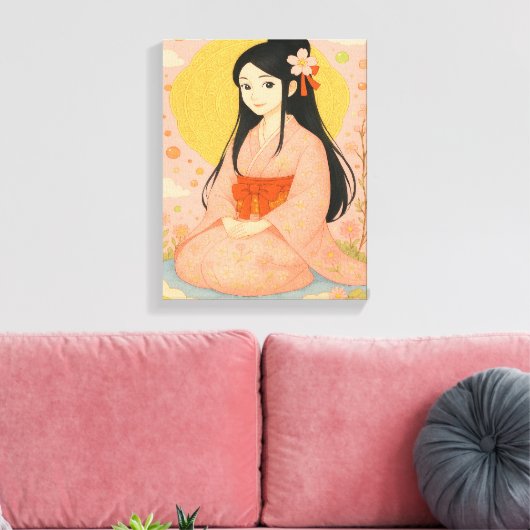 Elegant Girl in Kimono – Japanese Style Wall Art Canvas Afdruk (Insitu (Woonkamer))