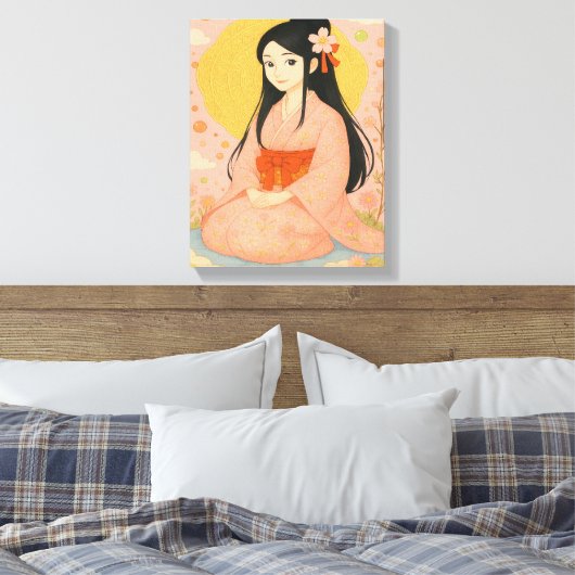 Elegant Girl in Kimono – Japanese Style Wall Art Canvas Afdruk (Insitu (Slaapkamer))