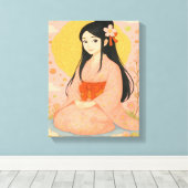 Elegant Girl in Kimono – Japanese Style Wall Art Canvas Afdruk (Insitu (Houten vloer))