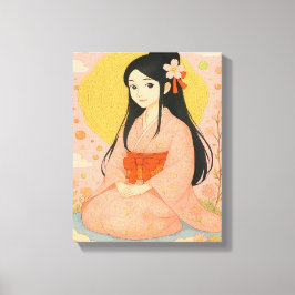 Elegant Girl in Kimono – Japanese Style Wall Art Canvas Afdruk