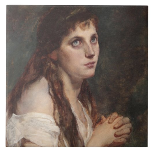 Elegant Girl met vouwen handen ( kunst) Tegeltje (Voorkant)