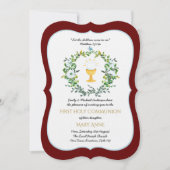 Elegant Girls Burgundy Floral Eerste Heilige Commu Kaart (Voorkant)