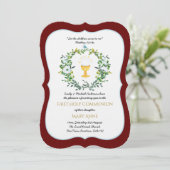 Elegant Girls Burgundy Floral Eerste Heilige Commu Kaart (Staand voorkant)