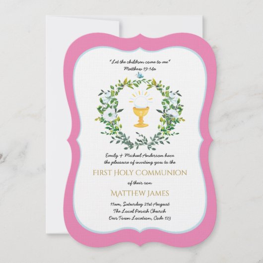 Elegant Girls Floral First Heilige Communie Kaart (Voorkant)