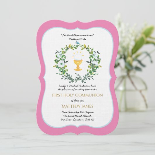 Elegant Girls Floral First Heilige Communie Kaart (Staand voorkant)