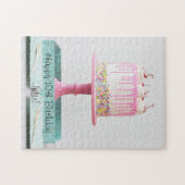 Elegant Girls Pink Cherries Sprinkle Birthday Cake Legpuzzel (Horizontaal)