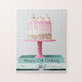 Elegant Girls Pink Cherries Sprinkle Birthday Cake Legpuzzel