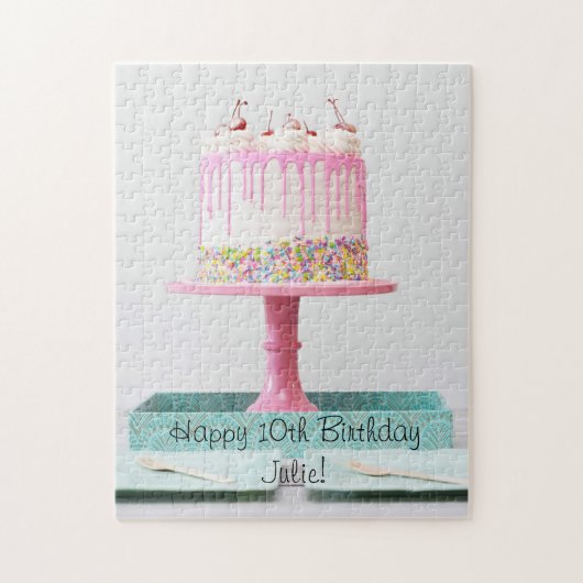 Elegant Girls Pink Cherries Sprinkle Birthday Cake Legpuzzel (Verticaal)