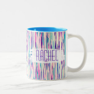 Elegant Girly Abstract Brushstrokes Monogram Tweekleurige Koffiemok