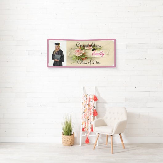 Elegant, Girly, Afstuderen, Aangepaste foto Spandoek (Insitu)