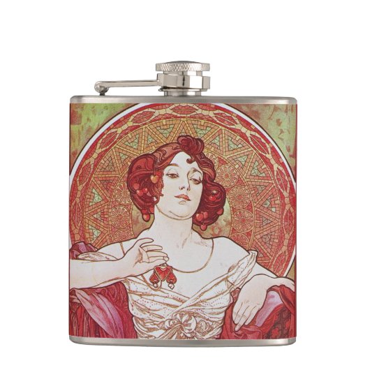  Elegant Girly Art Nouveau Mucha Ruby Lady Heupfles (Voorkant)