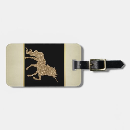 Elegant Girly, Black, Cream, Gold Glitter Unicorn Bagagelabel (Voorkant horizontaal)