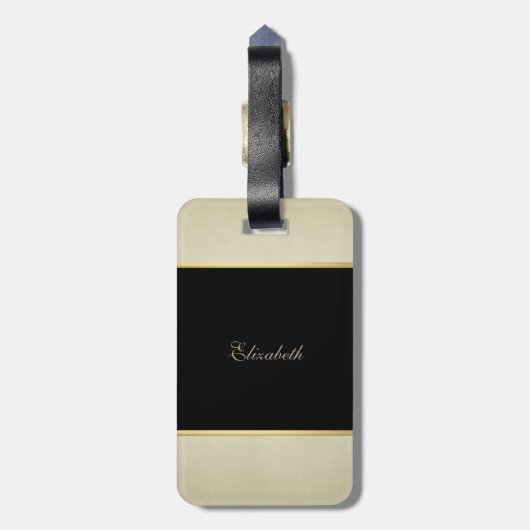 Elegant Girly, Black, Cream, Gold Glitter Unicorn Bagagelabel (Achterkant verticaal)