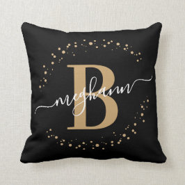 Elegant, Girly Black Gold Name Monogram Script Kussen