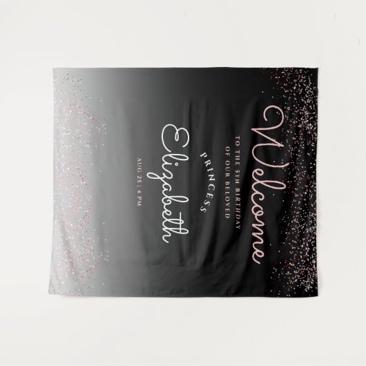 Elegant Girly Black Gradient Pastel Pink Script Wandkleed (Voorkant (horizontaal))