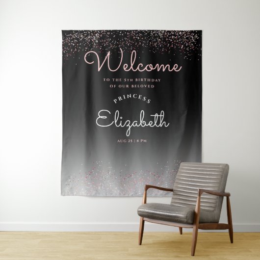 Elegant Girly Black Gradient Pastel Pink Script Wandkleed (In situ)
