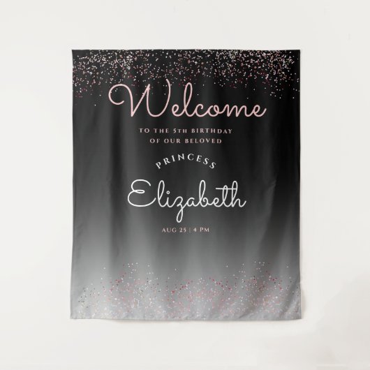 Elegant Girly Black Gradient Pastel Pink Script Wandkleed (Voorkant)