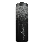 Elegant Girly Black Silver Glitter Monogrammed Thermosbeker (Voorkant)