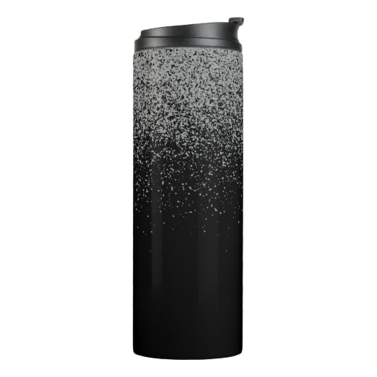 Elegant Girly Black Silver Glitter Monogrammed Thermosbeker (Gedraaid links)