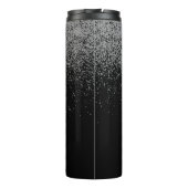 Elegant Girly Black Silver Glitter Monogrammed Thermosbeker (Achterkant)