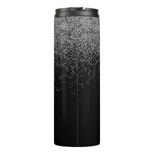 Elegant Girly Black Silver Glitter Monogrammed Thermosbeker (Achterkant)