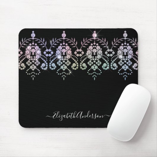 Elegant Girly Black White Monogram Name Muismat (Met muis)