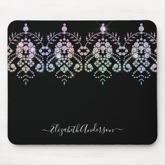 Elegant Girly Black White Monogram Name Muismat (Voorkant)