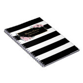 Elegant Girly Black White Stripes Pink Floral Notitieboek (Rechterzijde)