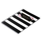 Elegant Girly Black White Stripes Pink Floral Notitieboek (Linkerzijde)