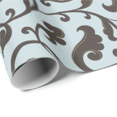 Elegant girly blauw bruin bloemenpatroonmonogram cadeaupapier (Rol Hoek)