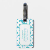 Elegant girly blauwgroen blauw bagagelabel (Achterkant verticaal)